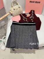 MIUMIU autumn and winter versatile matching2024SS new college style gray elastic letter logo pleated skirt for women/short skirt for women - Image 15