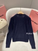 MIUMIU Super Lusi Same Style  College style diamond grid pattern 2024 autumn and winter new wool round neck pullover knitted sweater jacket for women. - Image 3
