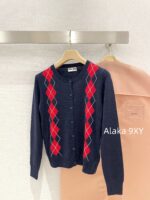 MIUMIU Super Lusi Same Style  College style diamond grid pattern 2024 autumn and winter new wool round neck pullover knitted sweater jacket for women. - Image 5