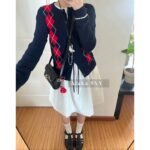 MIUMIU Super Lusi Same Style  College style diamond grid pattern 2024 autumn and winter new wool round neck pullover knitted sweater jacket for women. - Image 9