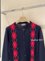 MIUMIU Super Lusi Same Style  College style diamond grid pattern 2024 autumn and winter new wool round neck pullover knitted sweater jacket for women. - Image 12