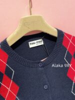 MIUMIU Super Lusi Same Style  College style diamond grid pattern 2024 autumn and winter new wool round neck pullover knitted sweater jacket for women. - Image 13