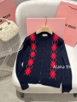 MIUMIU Super Lusi Same Style  College style diamond grid pattern 2024 autumn and winter new wool round neck pullover knitted sweater jacket for women. - Image 14