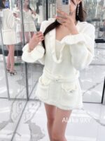 CHANEL   24k Autumn/Winter New Collection Show/Cashmere and Wool  Loose and slimming casual Vneck ruffled sleeve knitted dress for women in winter - Image 10