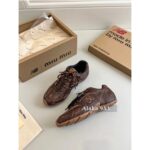 MIUMIU  NB  Autumn/Winter Joint Collection2024SS Autumn/Winter New Collection Rubbish Leather Sneakers Forrest Gump Sneakers/High Edition Gift Box Packaging - Image 3