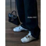 MIUMIU  NB  Autumn/Winter Joint Collection2024SS Autumn/Winter New Collection Rubbish Leather Sneakers Forrest Gump Sneakers/High Edition Gift Box Packaging - Image 5