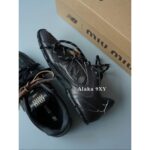 MIUMIU  NB  Autumn/Winter Joint Collection2024SS Autumn/Winter New Collection Rubbish Leather Sneakers Forrest Gump Sneakers/High Edition Gift Box Packaging - Image 12