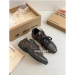 MIUMIU  NB  Autumn/Winter Joint Collection2024SS Autumn/Winter New Collection Rubbish Leather Sneakers Forrest Gump Sneakers/High Edition Gift Box Packaging - Image 16