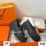 Hermes  H  2024 Autumn/Winter New CollectionMatte Black Genuine Leather Cowhide High End, Simple and Low key Thick soled Le Fu Shoes/Leather Shoes are Coming - Image 8