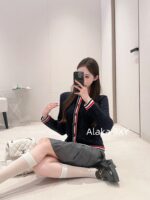 THOM BROWNE girl  Must earn24ss simple color matching Fried Dough Twists crocheted wool knitted cardigan coat for women. Available in two colors, super cute - Image 9