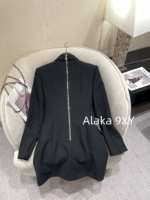 BALMAIN premium imported acetic acid fabric B  2024 Early Autumn New Large Lion Head Gold Buckle Side Open Wide Shoulder Waist Bag Hip slimming Dress - Image 4