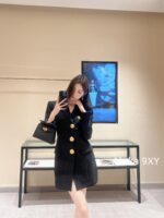BALMAIN premium imported acetic acid fabric B  2024 Early Autumn New Large Lion Head Gold Buckle Side Open Wide Shoulder Waist Bag Hip slimming Dress - Image 22