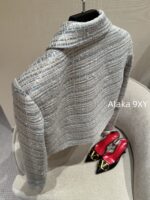VALENTINO High Edition_  New wool colored blue bead coarse tweed jacket for autumn and winter 24, waist cinching short style, youthful and youthful style - Image 10