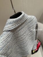 VALENTINO High Edition_  New wool colored blue bead coarse tweed jacket for autumn and winter 24, waist cinching short style, youthful and youthful style - Image 11