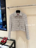 VALENTINO High Edition_  New wool colored blue bead coarse tweed jacket for autumn and winter 24, waist cinching short style, youthful and youthful style - Image 14