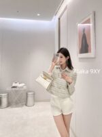 VALENTINO High Edition_  New wool colored blue bead coarse tweed jacket for autumn and winter 24, waist cinching short style, youthful and youthful style - Image 25