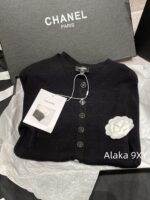 Chanel High Version 4b Early Autumn New Collection   Heavy industry hollowed out jacquard knitted round neck gemstone buckle long sleeved knitted base shirt for women. - Image 5