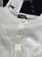 Chanel High Version 4b Early Autumn New Collection   Heavy industry hollowed out jacquard knitted round neck gemstone buckle long sleeved knitted base shirt for women. - Image 6