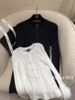 Chanel High Version 4b Early Autumn New Collection   Heavy industry hollowed out jacquard knitted round neck gemstone buckle long sleeved knitted base shirt for women. - Image 9
