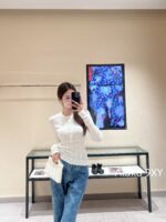 Chanel High Version 4b Early Autumn New Collection   Heavy industry hollowed out jacquard knitted round neck gemstone buckle long sleeved knitted base shirt for women. - Image 16