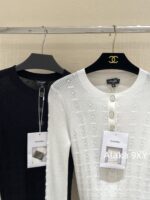 Chanel High Version 4b Early Autumn New Collection   Heavy industry hollowed out jacquard knitted round neck gemstone buckle long sleeved knitted base shirt for women. - Image 20