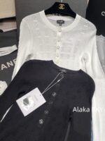 Chanel High Version 4b Early Autumn New Collection   Heavy industry hollowed out jacquard knitted round neck gemstone buckle long sleeved knitted base shirt for women. - Image 26