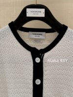 THOM BROWNE TB  Round neck youthful girl like little white flower2024SS autumn and winter new collection black and white color blocked round neck knitted cardigan jacket for women. - Image 4