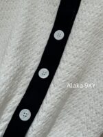 THOM BROWNE TB  Round neck youthful girl like little white flower2024SS autumn and winter new collection black and white color blocked round neck knitted cardigan jacket for women. - Image 6