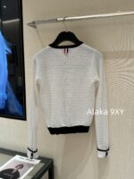 THOM BROWNE TB  Round neck youthful girl like little white flower2024SS autumn and winter new collection black and white color blocked round neck knitted cardigan jacket for women. - Image 7