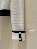 THOM BROWNE TB  Round neck youthful girl like little white flower2024SS autumn and winter new collection black and white color blocked round neck knitted cardigan jacket for women. - Image 9