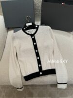 THOM BROWNE TB  Round neck youthful girl like little white flower2024SS autumn and winter new collection black and white color blocked round neck knitted cardigan jacket for women. - Image 10