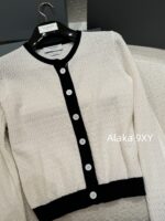 THOM BROWNE TB  Round neck youthful girl like little white flower2024SS autumn and winter new collection black and white color blocked round neck knitted cardigan jacket for women. - Image 11