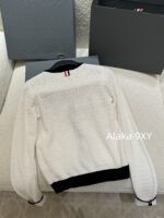 THOM BROWNE TB  Round neck youthful girl like little white flower2024SS autumn and winter new collection black and white color blocked round neck knitted cardigan jacket for women. - Image 16
