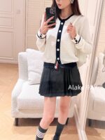 THOM BROWNE TB  Round neck youthful girl like little white flower2024SS autumn and winter new collection black and white color blocked round neck knitted cardigan jacket for women. - Image 22