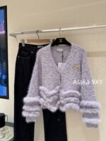 Chanel taro cream mousse2024 autumn and winter new collection dreamy purple series wool splicing sweater temperament stylish versatile short jacket cardigan fur - Image 7