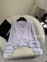 Chanel taro cream mousse2024 autumn and winter new collection dreamy purple series wool splicing sweater temperament stylish versatile short jacket cardigan fur - Image 14