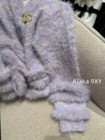 Chanel taro cream mousse2024 autumn and winter new collection dreamy purple series wool splicing sweater temperament stylish versatile short jacket cardigan fur - Image 18