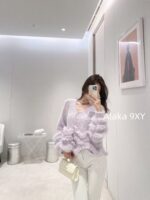 Chanel taro cream mousse2024 autumn and winter new collection dreamy purple series wool splicing sweater temperament stylish versatile short jacket cardigan fur - Image 25