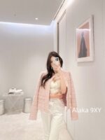 BALMAIN High end Edition 24 Early Autumn New Collection Cherry Blossom Powder  French Paris highend B  socialite style gold buckle round neck cardigan top slim fit temperament jacket for women - Image 8