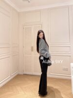 GUCCI 2024 Autumn/Winter New CollectionG7  New jacquard letter logo gray pullover wool sweater for women. - Image 5