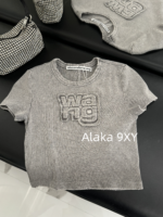 Alexanderwang's new gray series exudes a sense of luxury   Letter logo threedimensional sticker embroidery gradient blending knitting slim fit short Tshirt sweet and spicy, slimming effect - Image 4