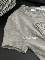 Alexanderwang's new gray series exudes a sense of luxury   Letter logo threedimensional sticker embroidery gradient blending knitting slim fit short Tshirt sweet and spicy, slimming effect - Image 6