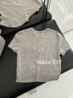 Alexanderwang's new gray series exudes a sense of luxury   Letter logo threedimensional sticker embroidery gradient blending knitting slim fit short Tshirt sweet and spicy, slimming effect - Image 7