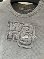 Alexanderwang's new gray series exudes a sense of luxury   Letter logo threedimensional sticker embroidery gradient blending knitting slim fit short Tshirt sweet and spicy, slimming effect - Image 13