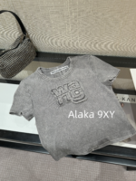 Alexanderwang's new gray series exudes a sense of luxury   Letter logo threedimensional sticker embroidery gradient blending knitting slim fit short Tshirt sweet and spicy, slimming effect - Image 19
