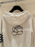 THOM BROWNE "American College Style Dress ”TB 2024ss Early autumn new series wool hooded zipper/back flower pattern knitted cardigan jacket for women. - Image 6