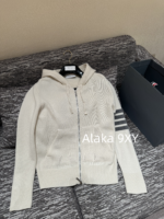 THOM BROWNE "American College Style Dress ”TB 2024ss Early autumn new series wool hooded zipper/back flower pattern knitted cardigan jacket for women. - Image 11