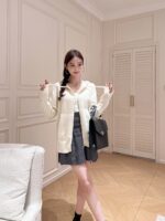 THOM BROWNE "American College Style Dress ”TB 2024ss Early autumn new series wool hooded zipper/back flower pattern knitted cardigan jacket for women. - Image 14