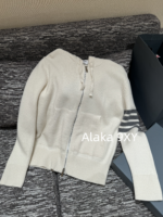THOM BROWNE "American College Style Dress ”TB 2024ss Early autumn new series wool hooded zipper/back flower pattern knitted cardigan jacket for women. - Image 18