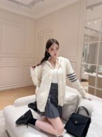 THOM BROWNE "American College Style Dress ”TB 2024ss Early autumn new series wool hooded zipper/back flower pattern knitted cardigan jacket for women. - Image 22